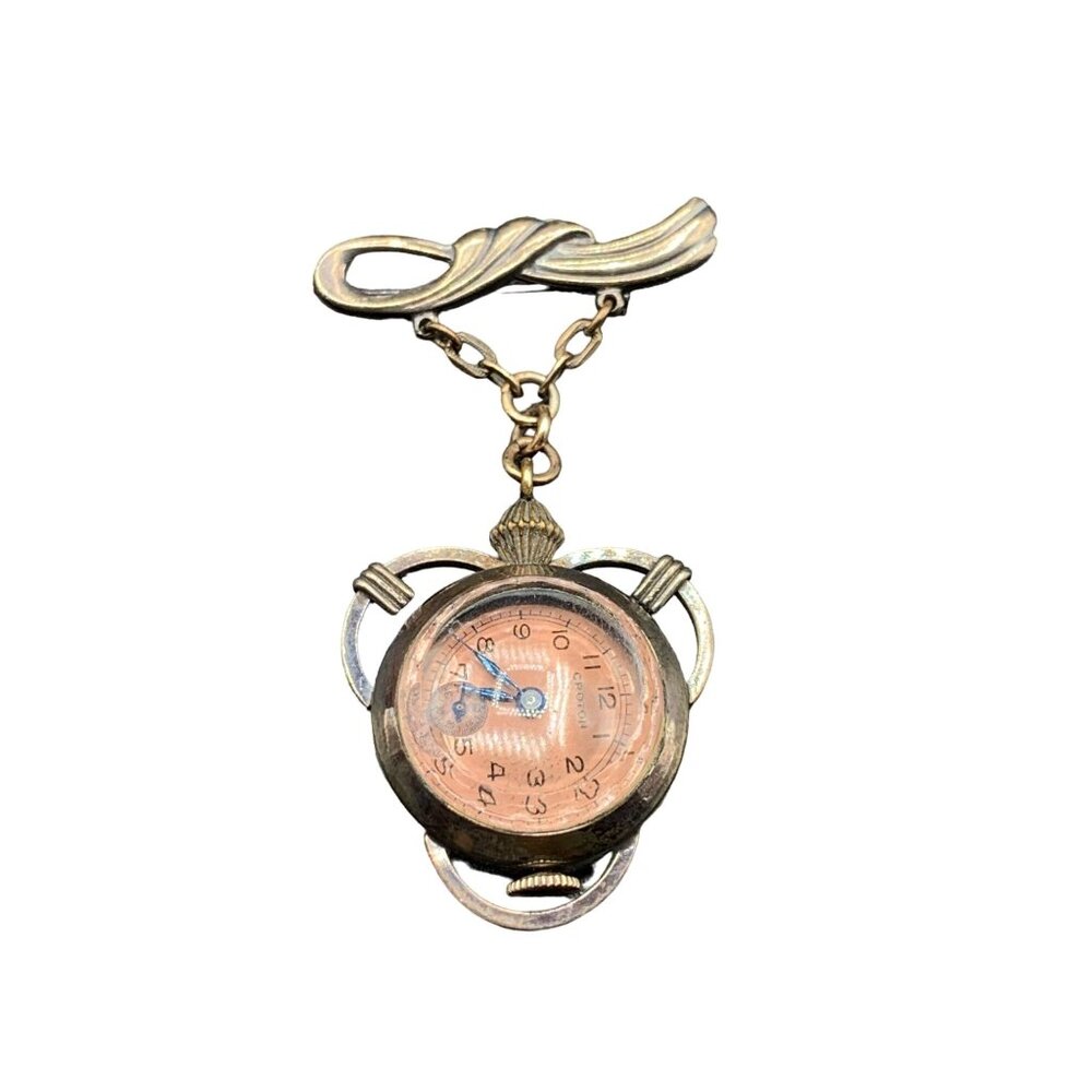 Croton Gold Filled Watch Brooch Dangle Wind Up Working Condition